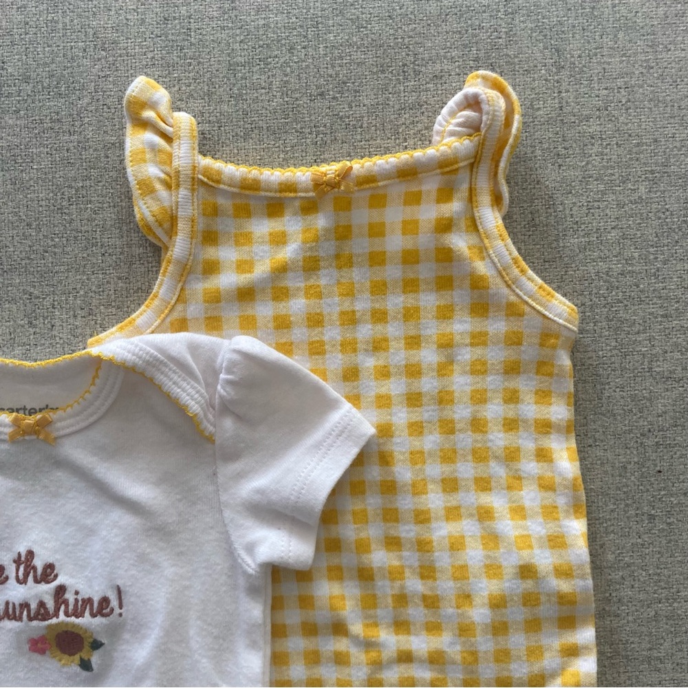 3M Yellow Gingham, Bee, Bird and Pants Onesies Bundle - Picture 2 of 5